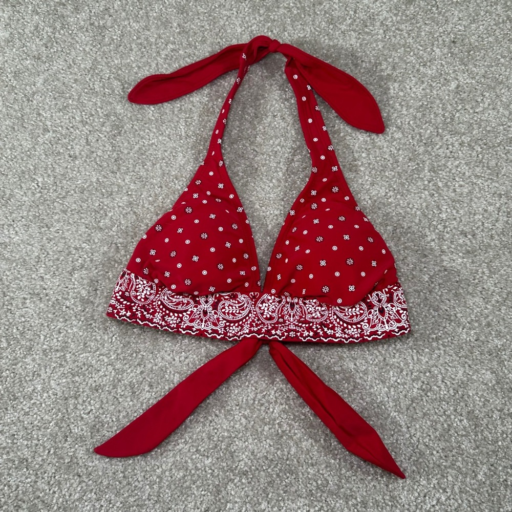 Isaac Mizrahi for Target Red Bandana Print Halter Bikini Top Small Retro Paisley
